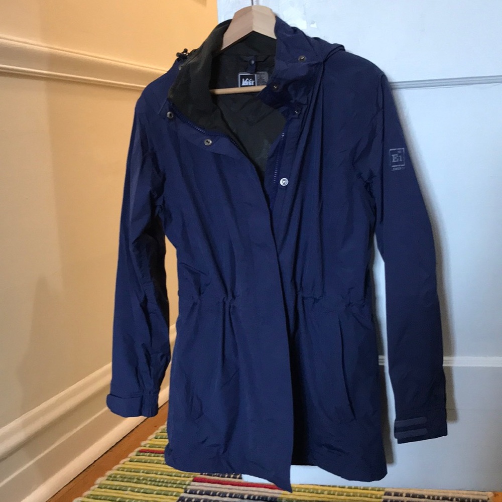 Blue REI raincoat